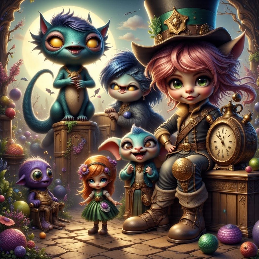 Cheerful Goth Felines in Epic 3D Game Cinematic Style