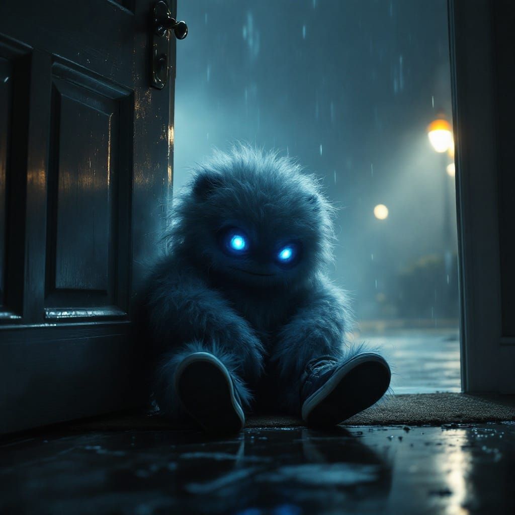 Mysterious Creature on a Rainy Night Floor