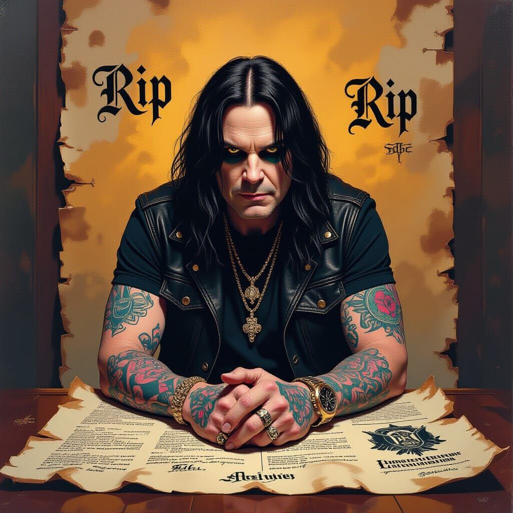 Ozzy Osbourne Tattoo Tribute in Matte Painting Style