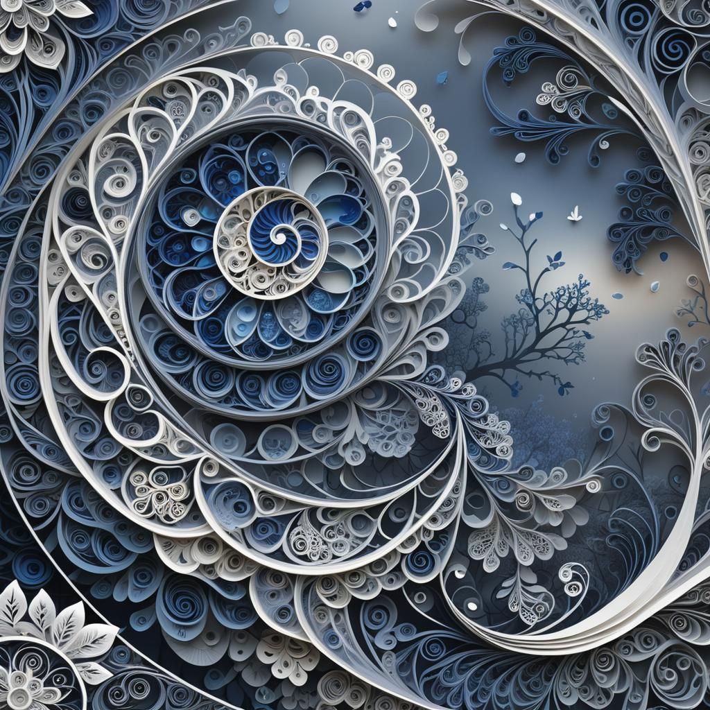 Sapphire Fractal Garden with Zentangle Patterns