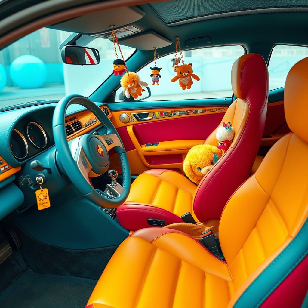 Futuristic Car Interior in Vibrant Colors and Whimsical Deta...