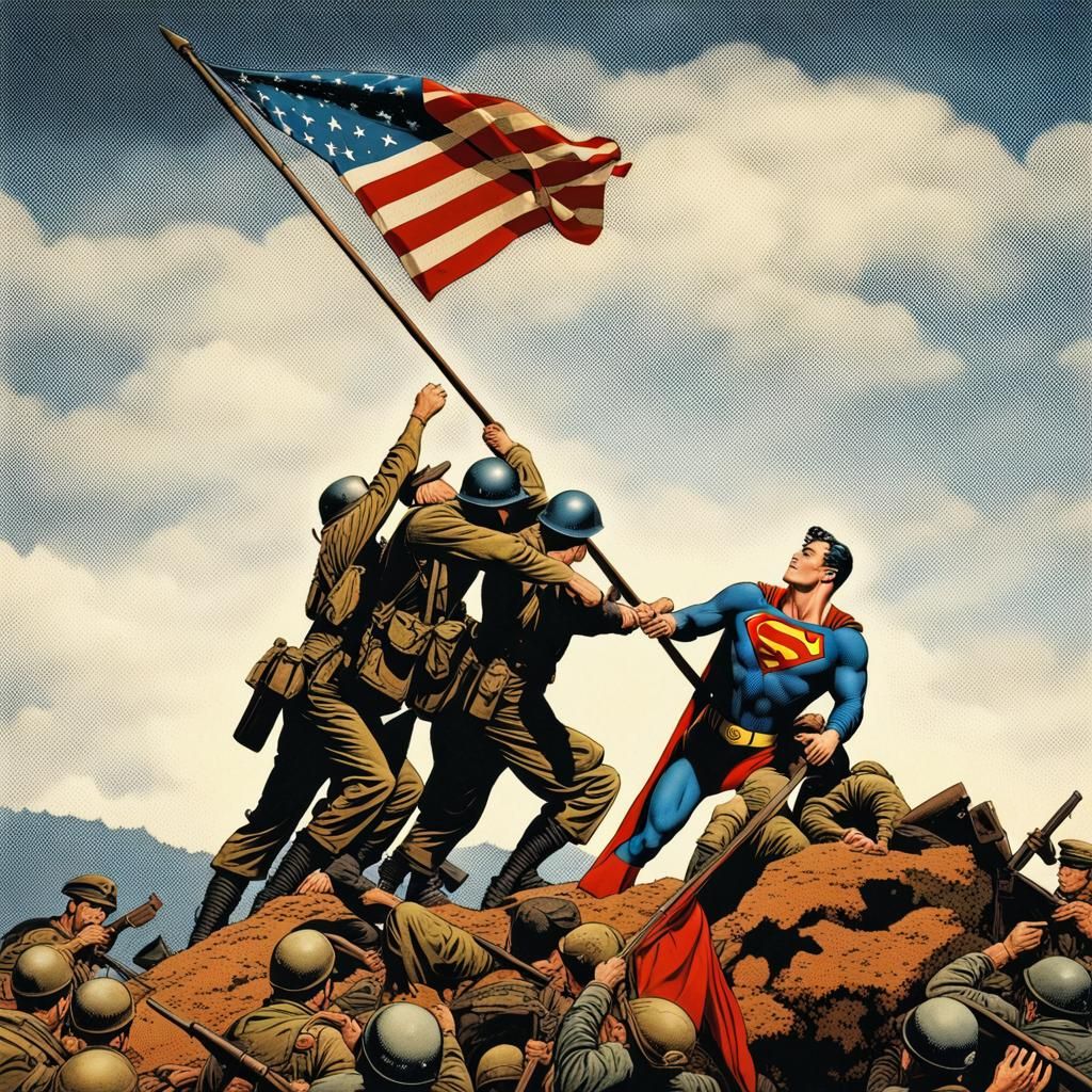 Superman Joins Marines Raising Flag on Iwo Jima