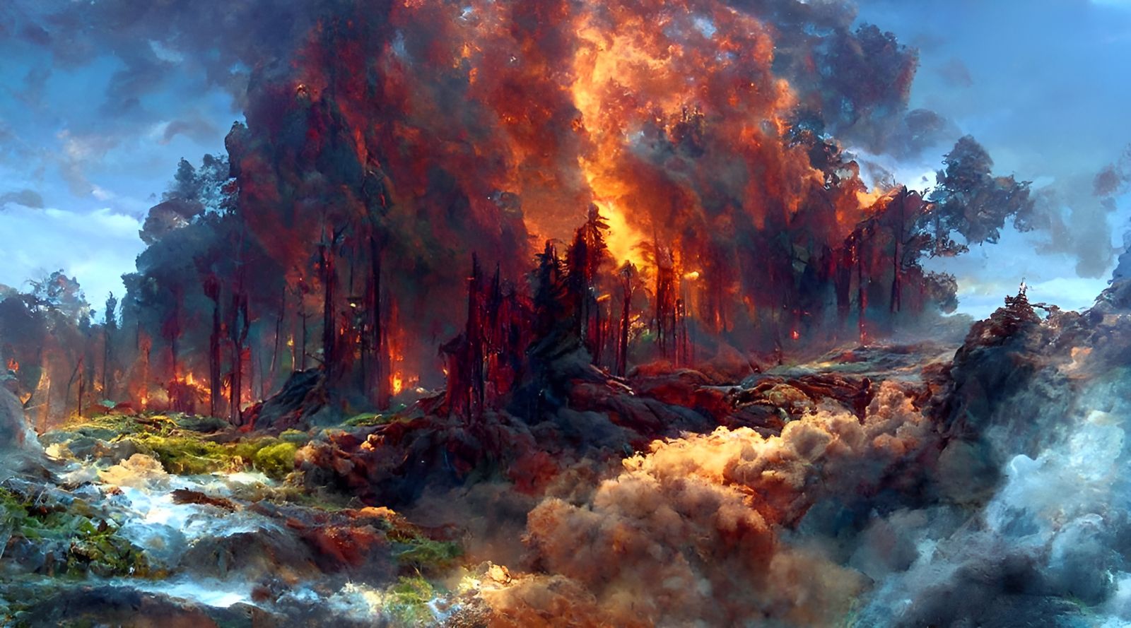 Inferno: Forest Fire Landscape in Hyperrealistic Style