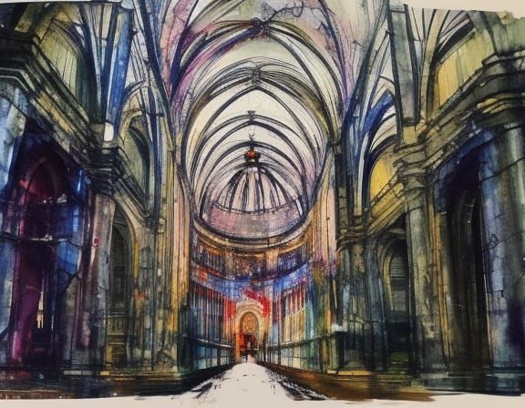 St. Paul's Cathedral: Watercolour Painting with Ink Drips
