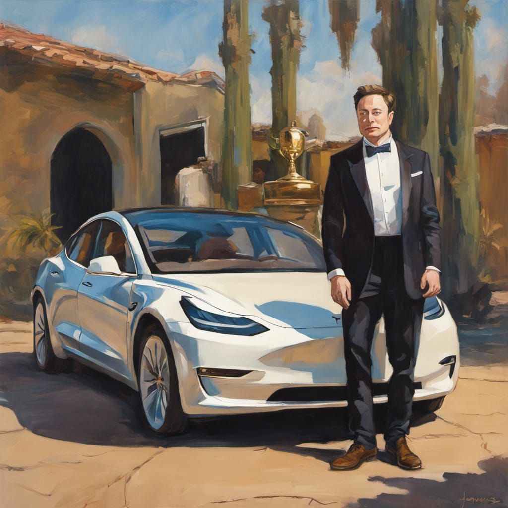 Elon Musk with Tesla: Oil Painting by Gurney