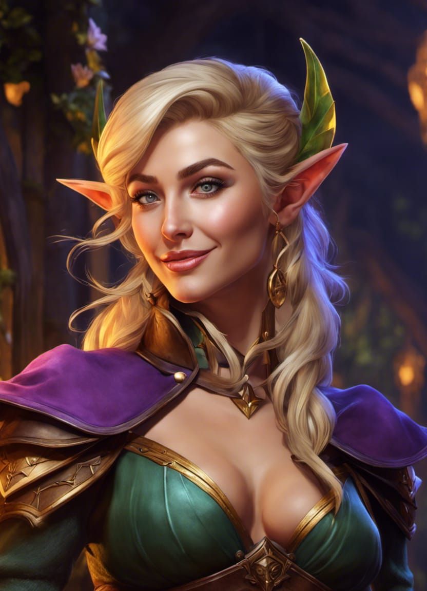 Smiling Elf Ranger Pinup in Dark Fantasy Style