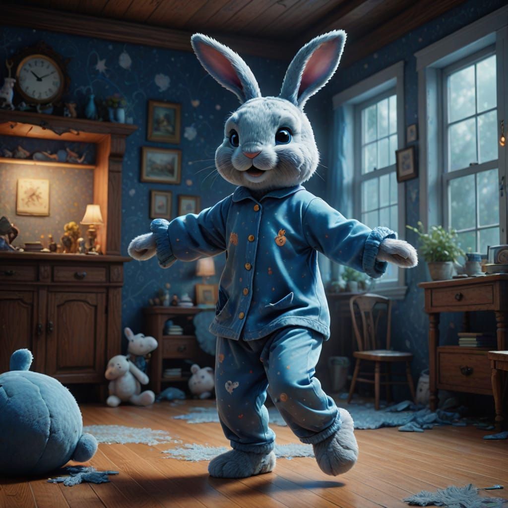 Whimsical Girl's Fantasy Dance with Majestic Blue Companion