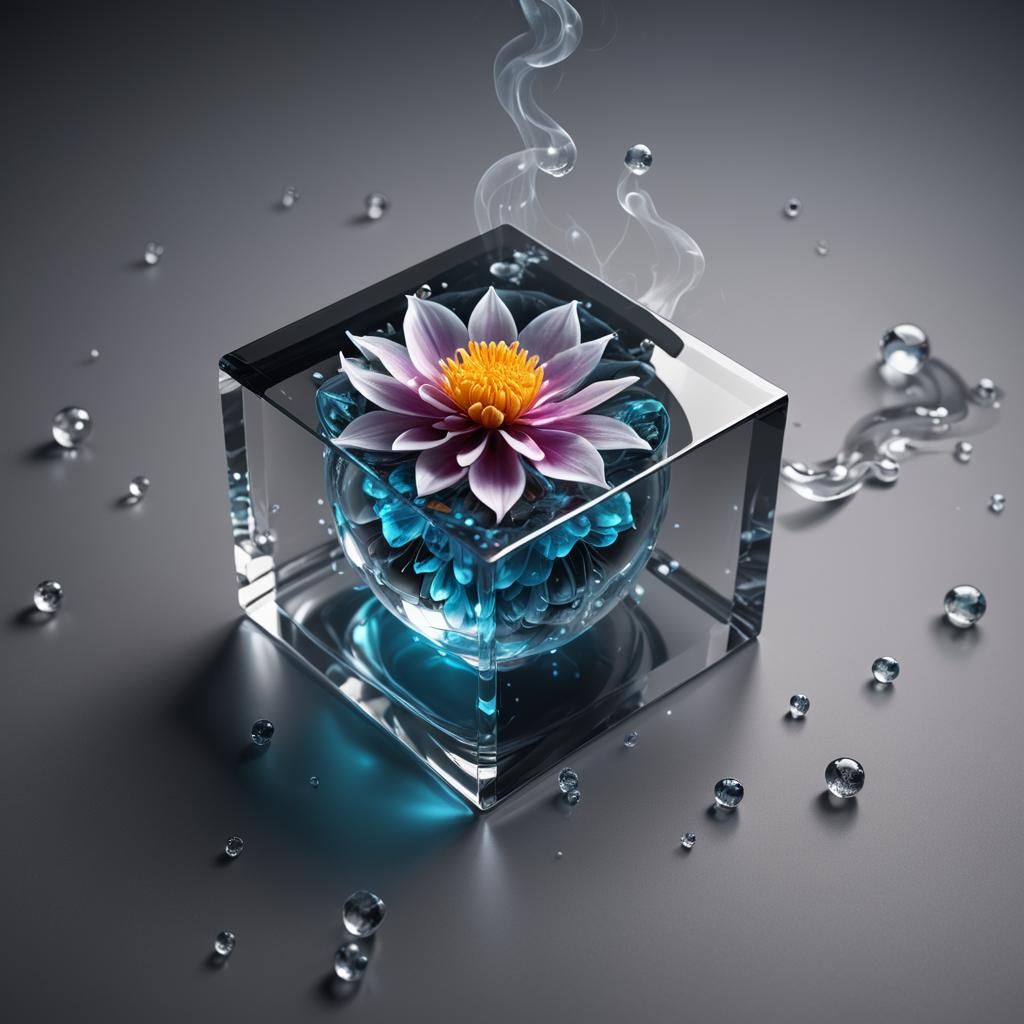 Glass Cube Containing Sphere of Smoke