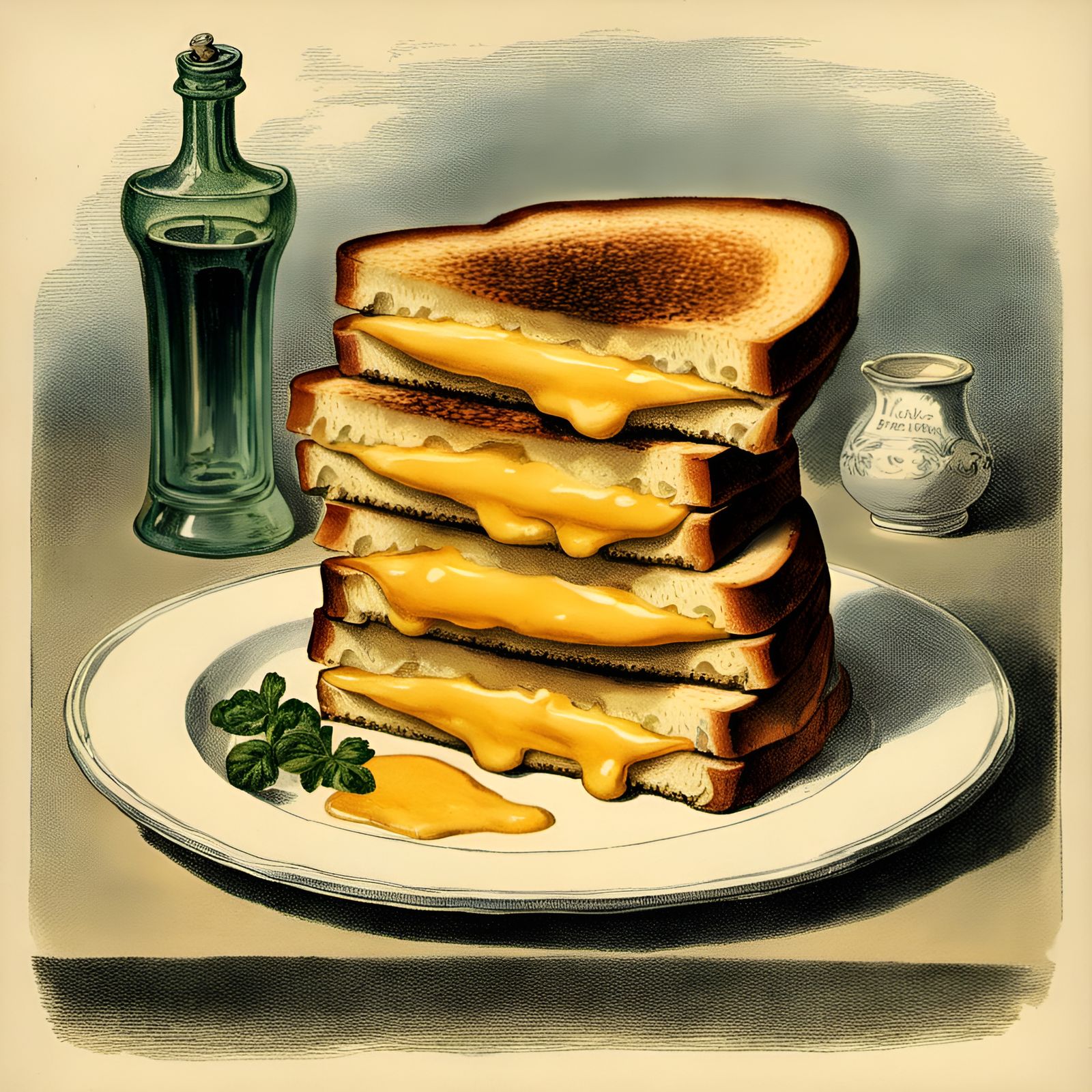 Grilled Cheese Sandwich in Vintage Style