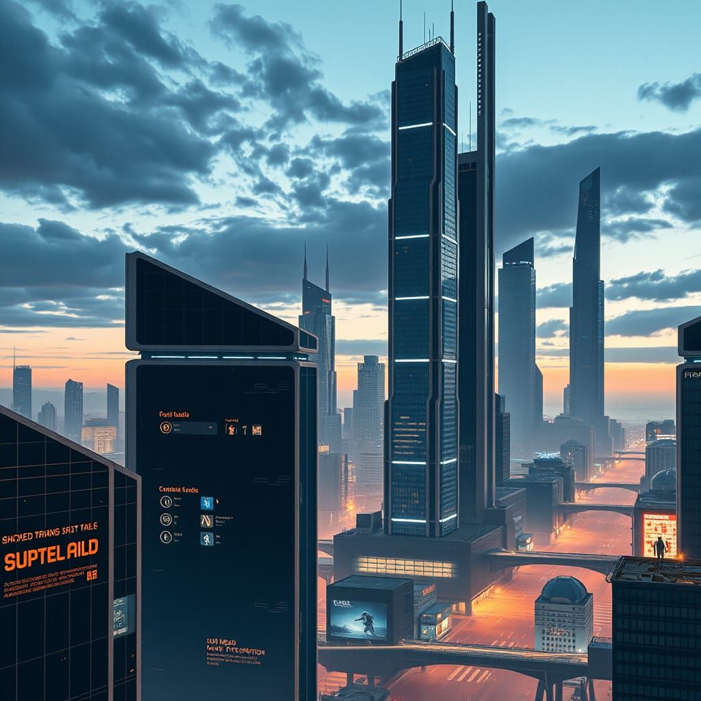 Cyberpunk Cityscape at Dusk