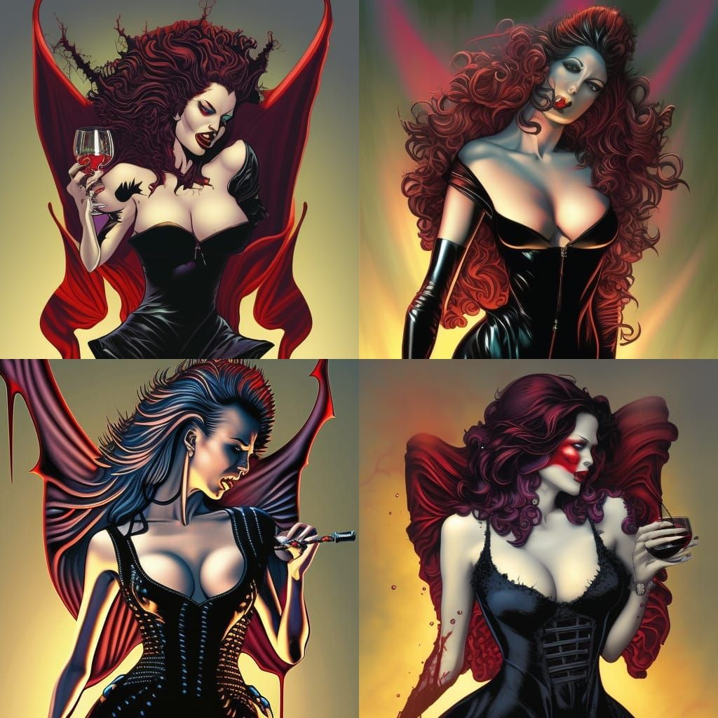 Vampire Queen Drinking Blood: Comic Book Art
