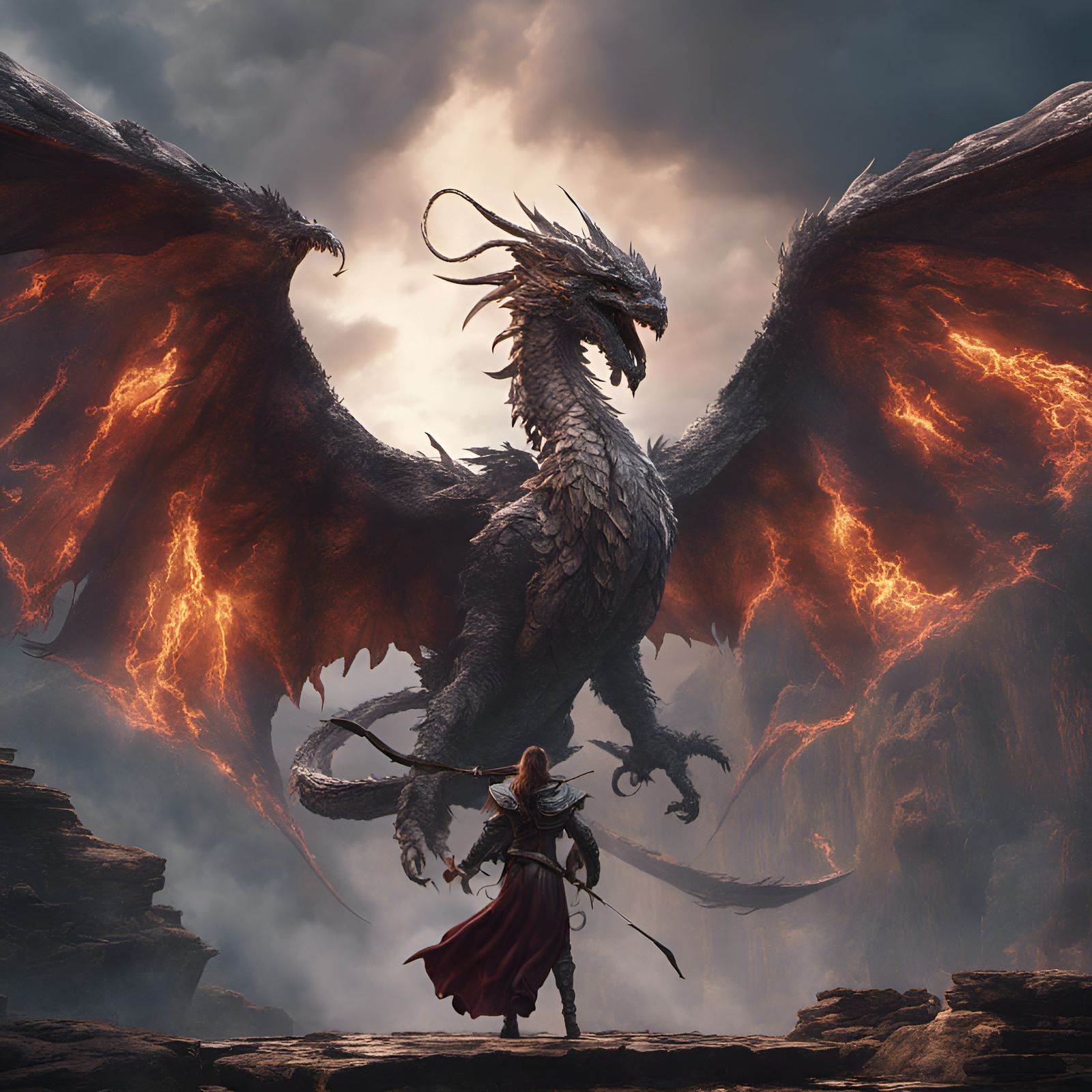 Angel Warring with Dragon: Detailed Fantasy Art
