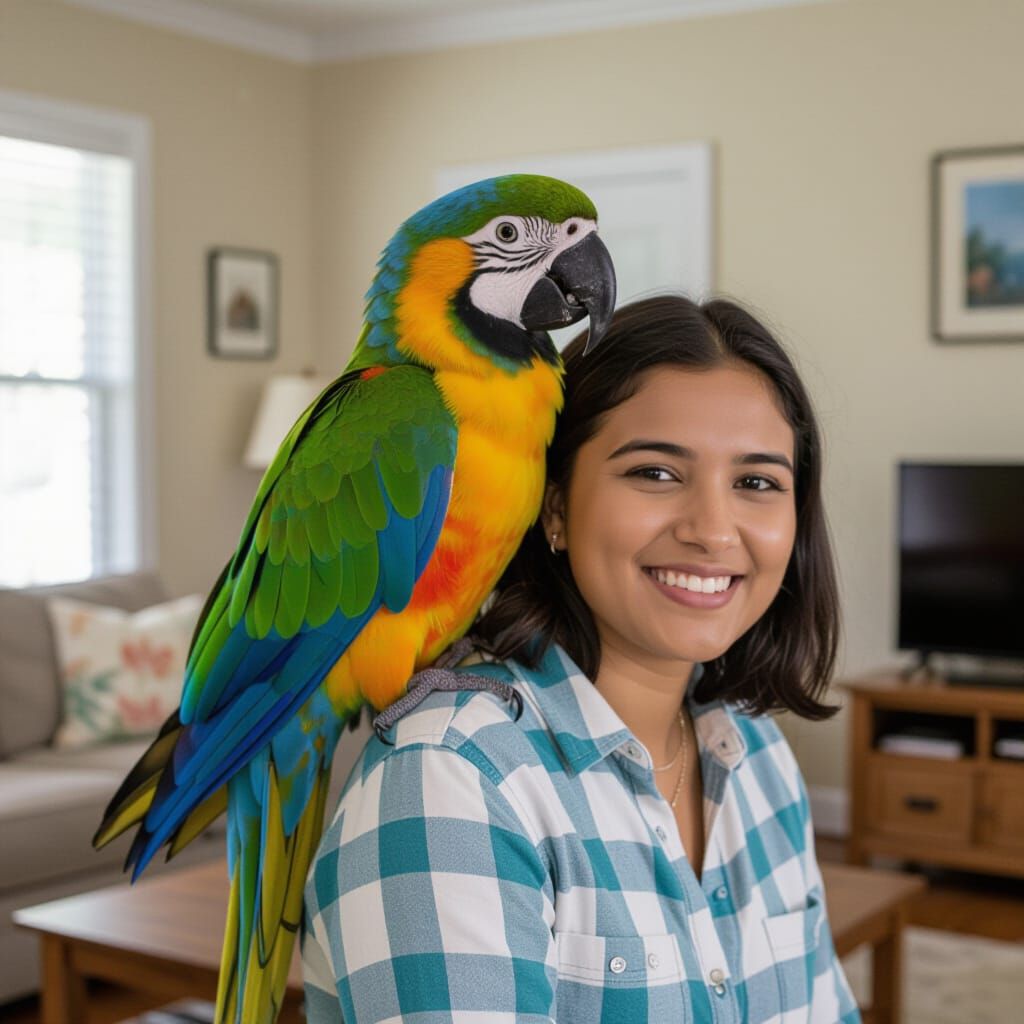 Parrot Perched Comfortably on Owner's Shoulder