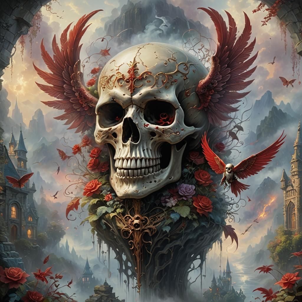 Ethereal Skull with Red Wings