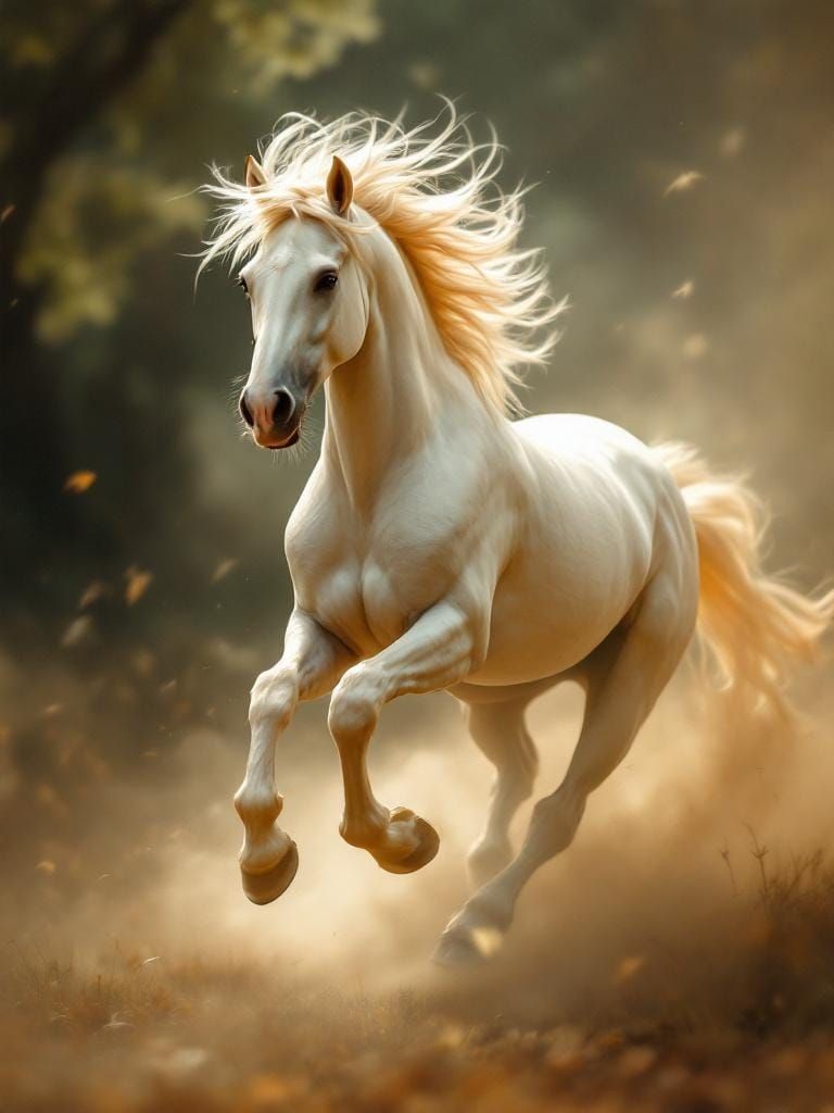 Horse Running Free in Romantically Idealized Vision