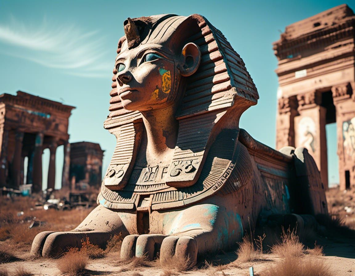 Dystopian Egyptian Sphinx in Post-Apocalyptic Future