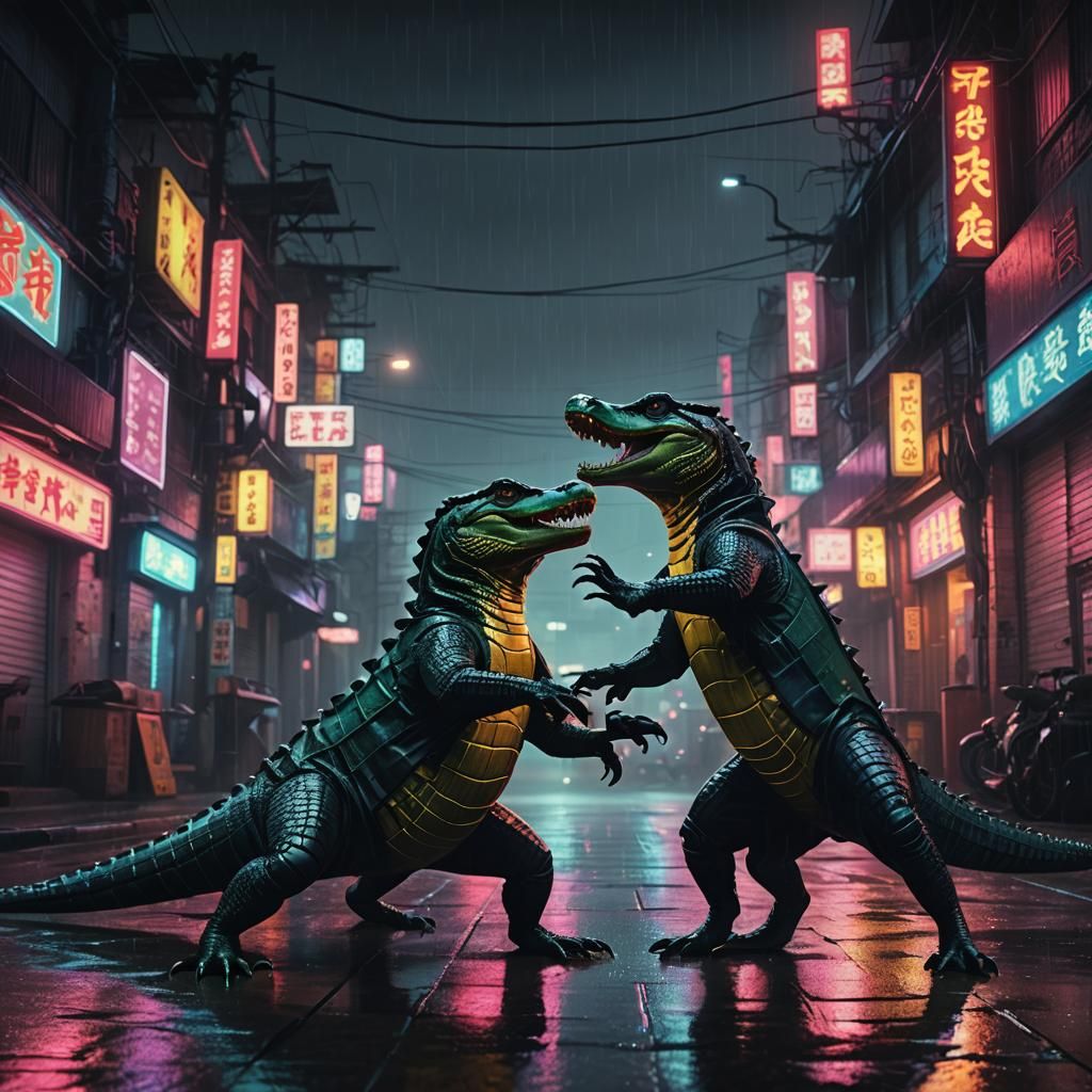Alligators Face Off in Cyberpunk Kung Fu Showdown