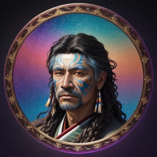 Native American Man Under Nebula Sky in Digital Art