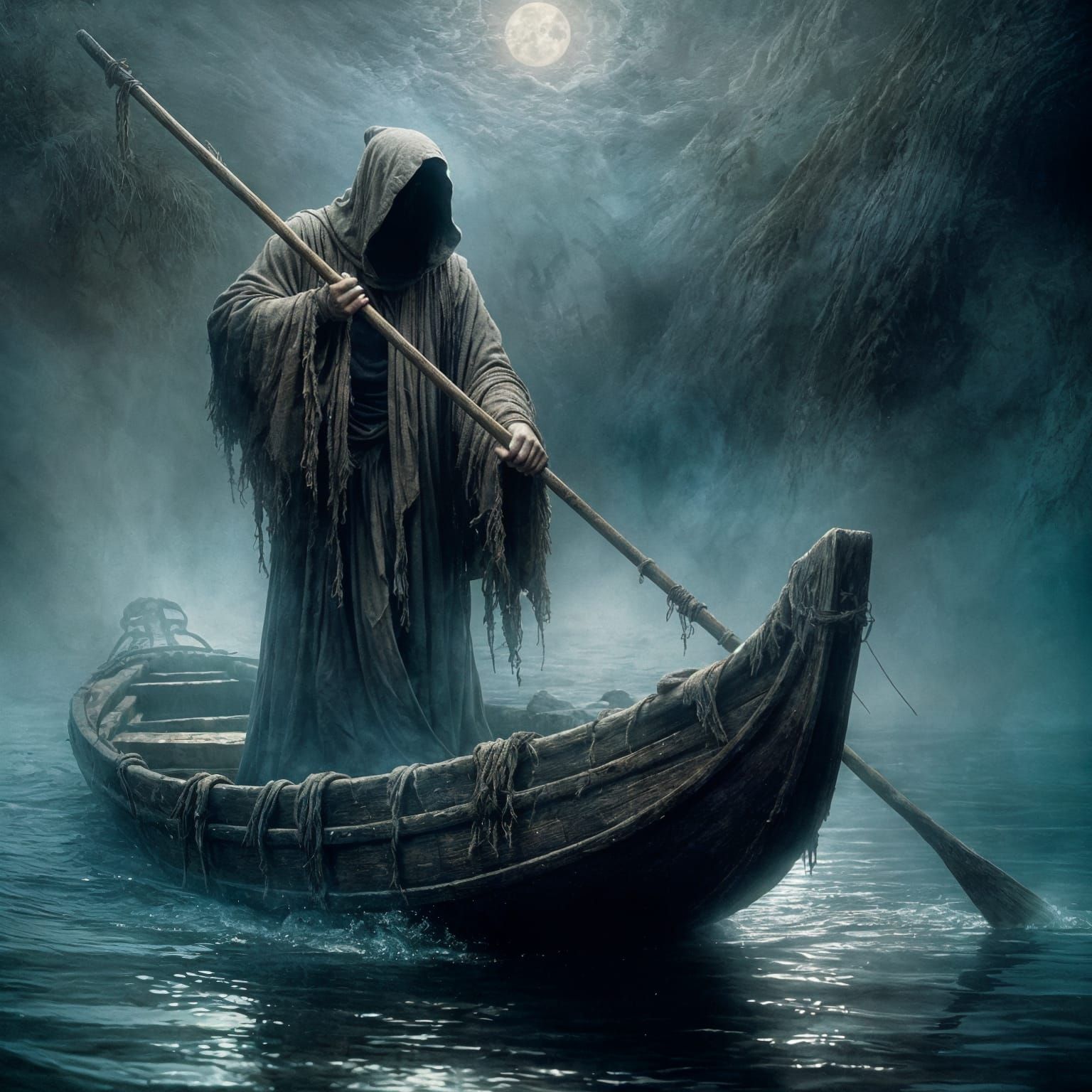 Charon the Ferryman in Post-Impressionist Style