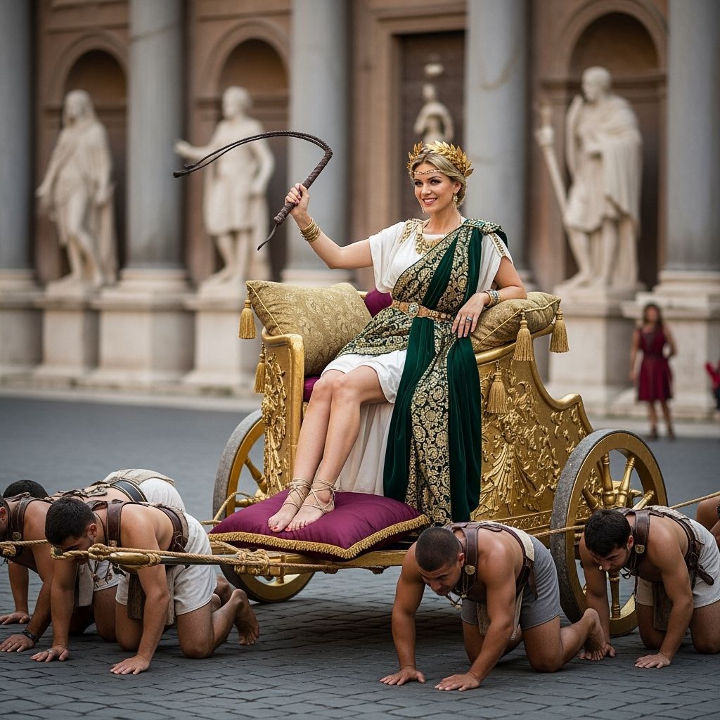 Regal Roman Empress in Gold Chariot Photograph