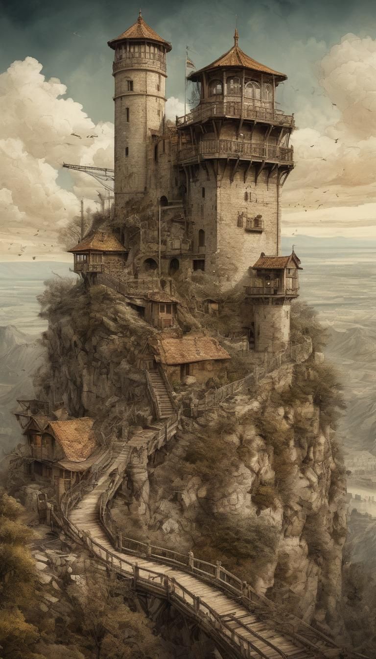 Grand Historic Watchtowers in Digital Illustration