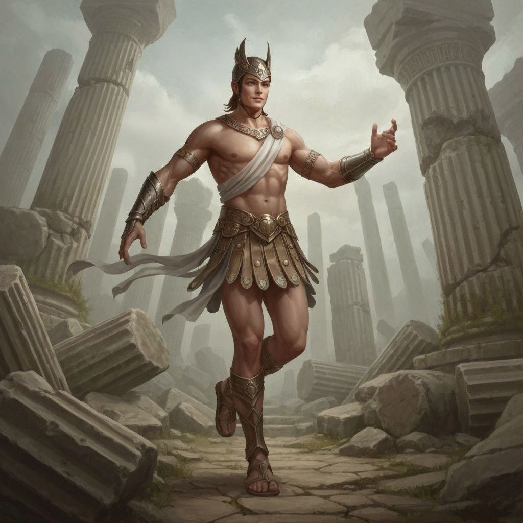 Hermes, Greek Messenger God, in Dynamic Motion