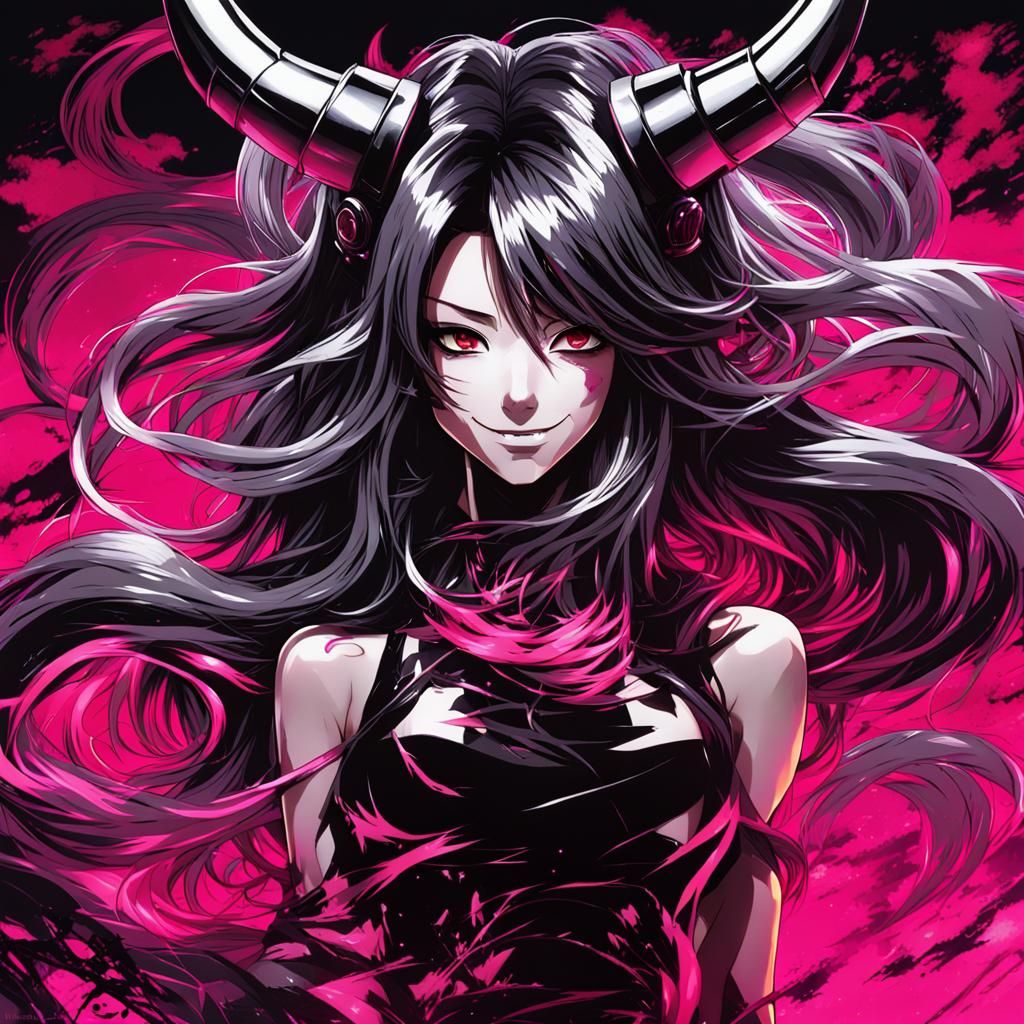 Demon Woman in Ayami Kojima-Inspired Anime Style