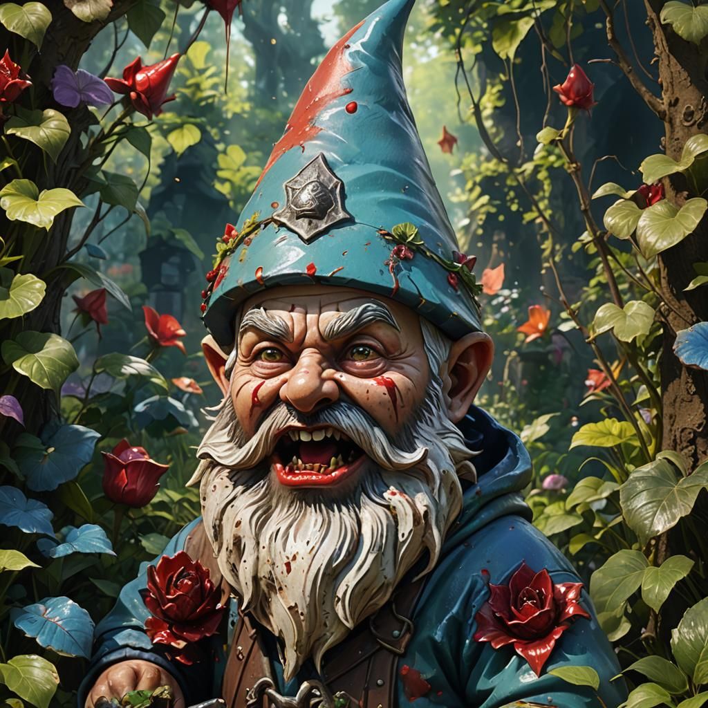 Menacing Garden Gnome in Abandoned Garden