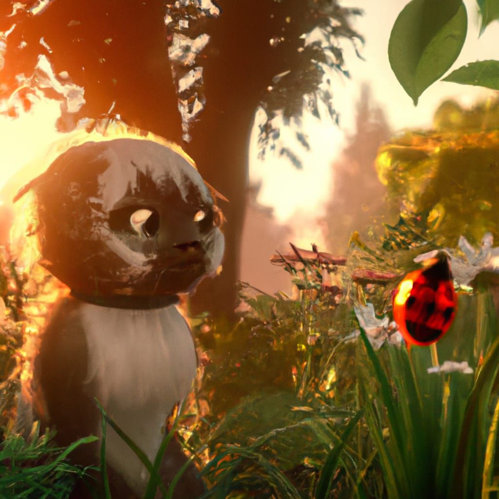 Spider-Kitten Hybrid in Summer Sunset Garden