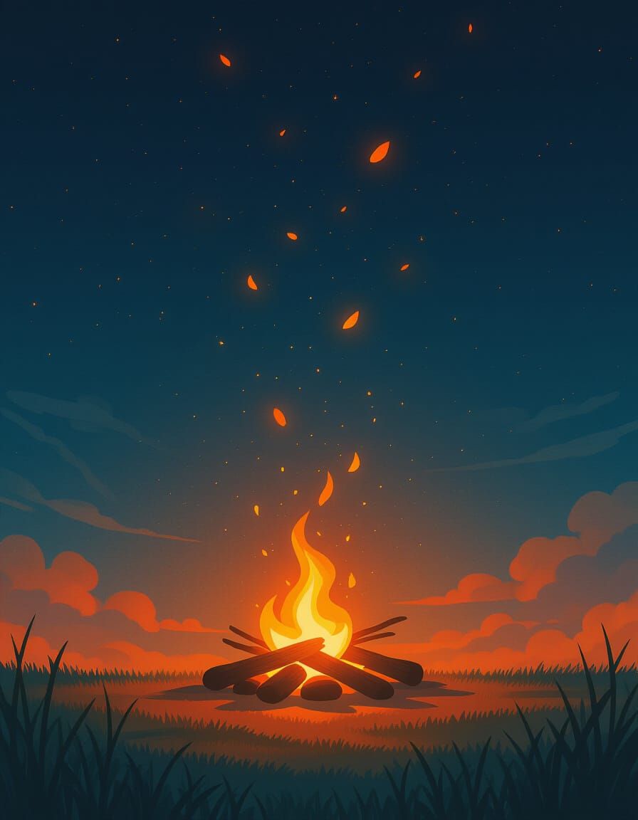 Glowing Embers in Vintage Anime Style