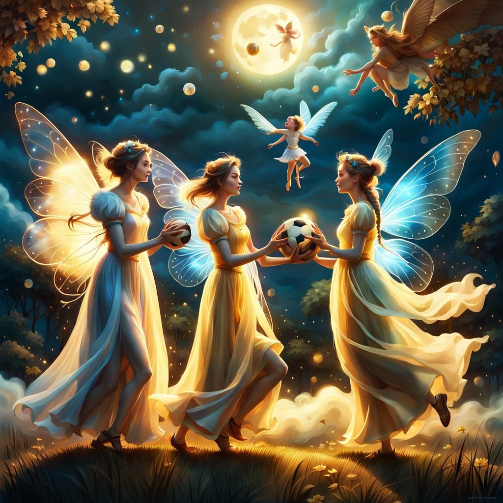 Fairies Play Magical Soccer in Dreamy Cloudscape