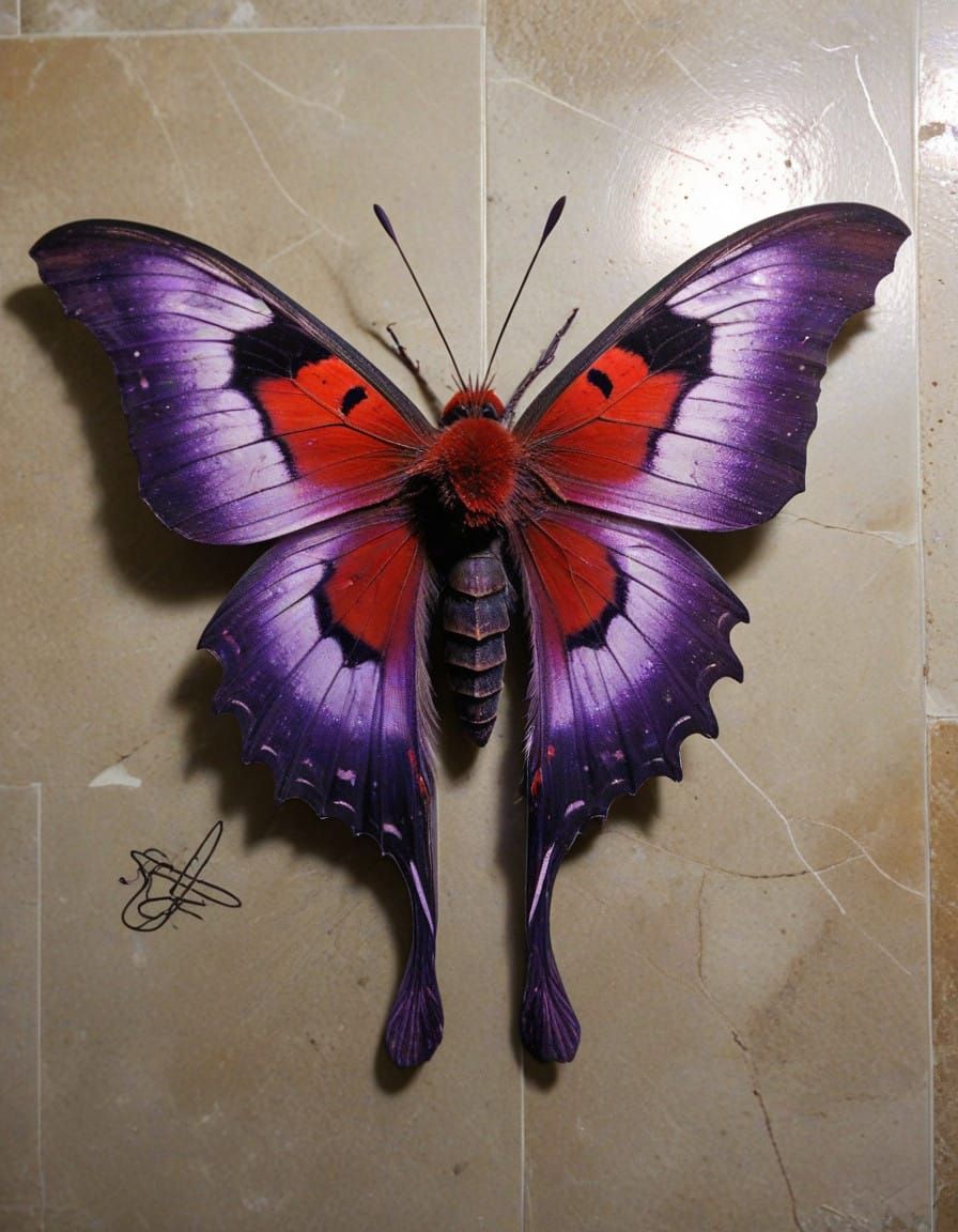 Giant, Crimson-Purple Moth with Scorpion Tail