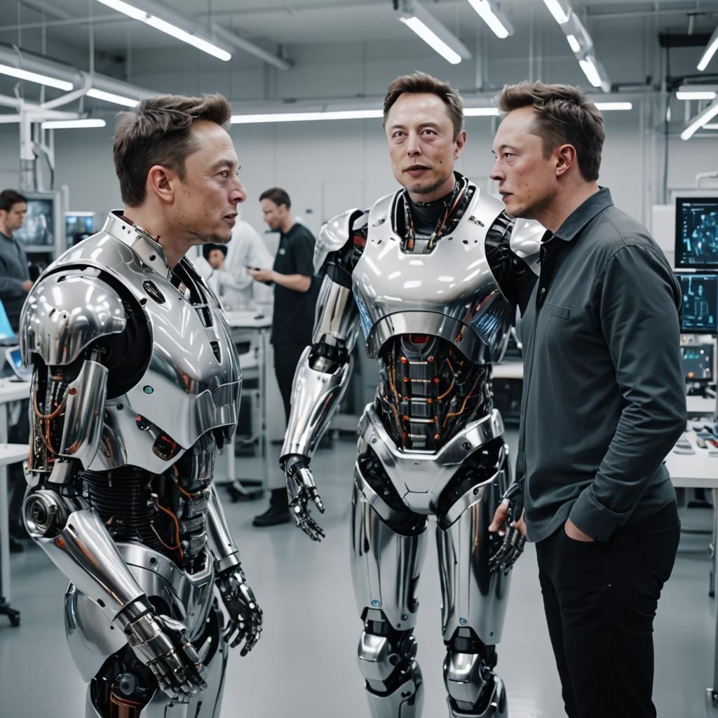 Elon Musk and Sentient AI Robot in Lab