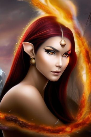Mesmerizing Fire Elf Portrait with Fiery Accents