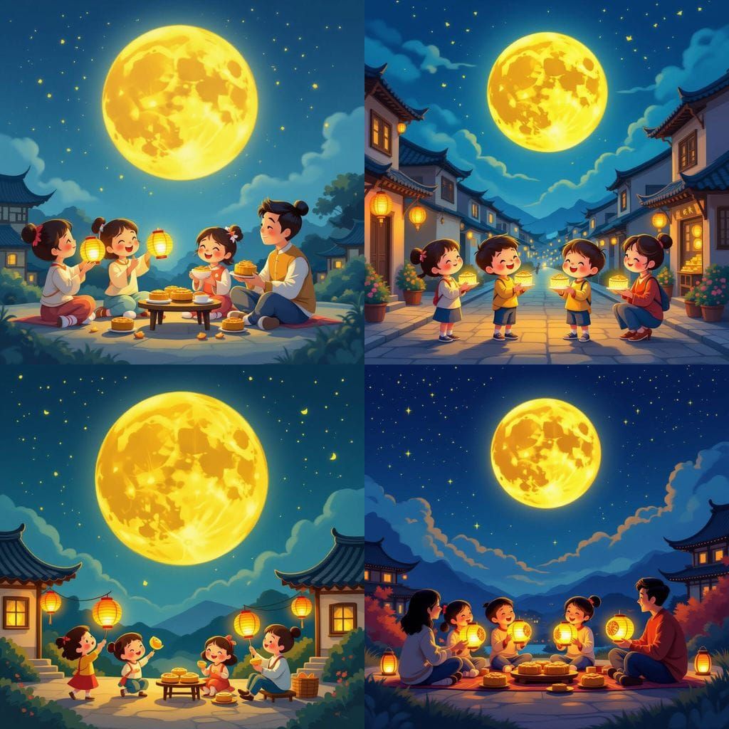 Moon Cake Festival Celebration With Lanterns And Family