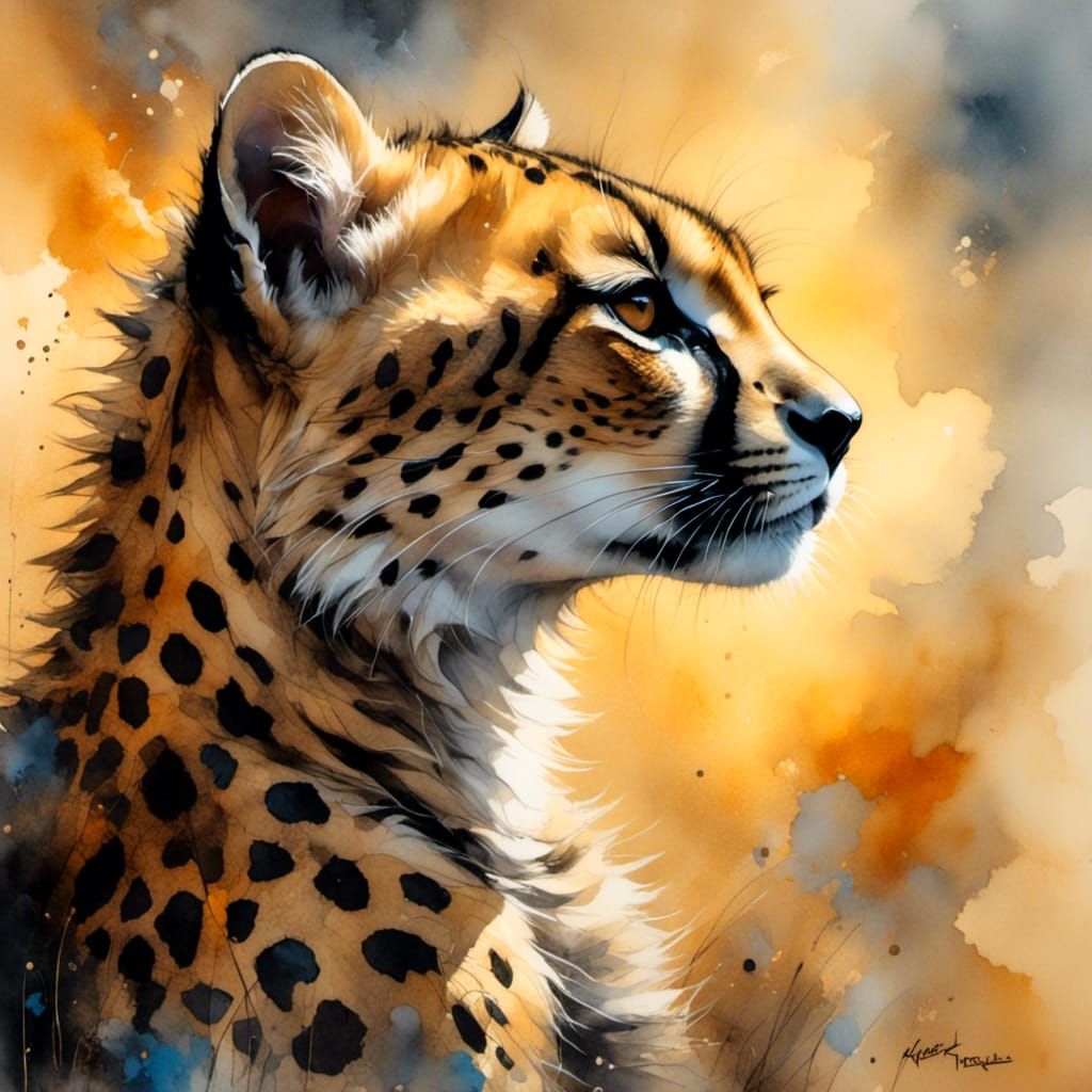 Cheetah Cub Profile in Golden Light: Digital Art