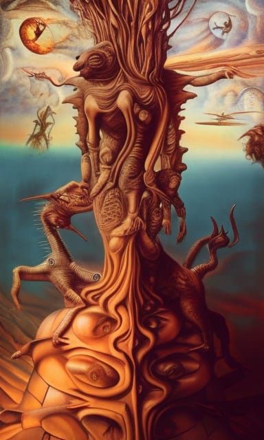 Surreal Basilisk Easter Bunny Totem Pole in Surrealist Style