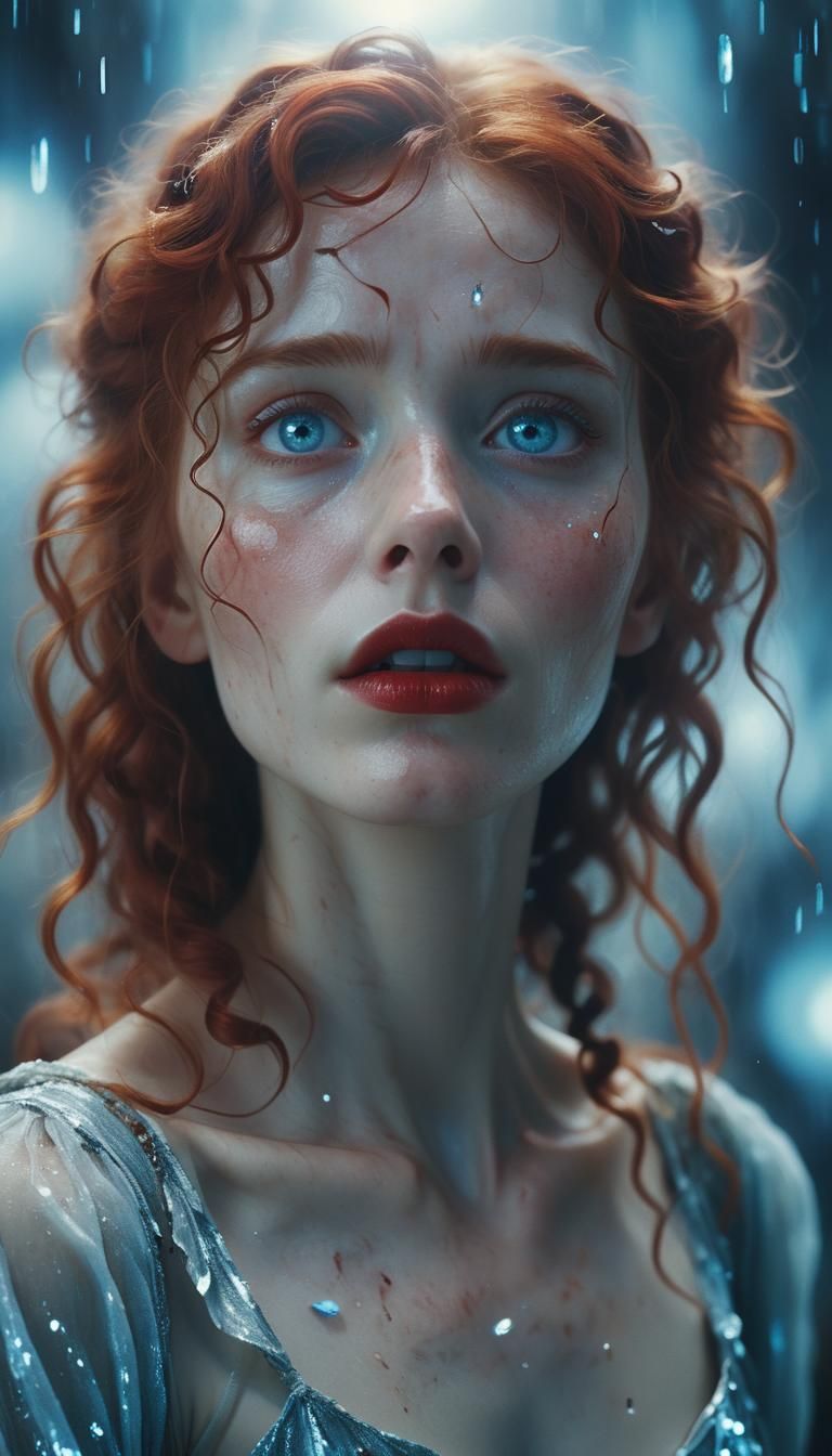 Ethereal Woman with Tears in Fantasy Sci-Fi Art