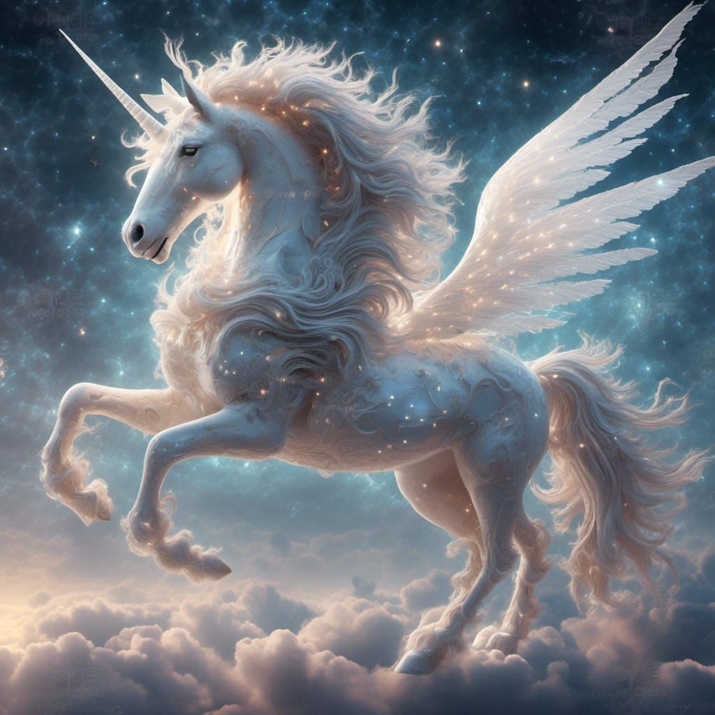 Ethereal Winged Unicorn in a Galaxy Landscape