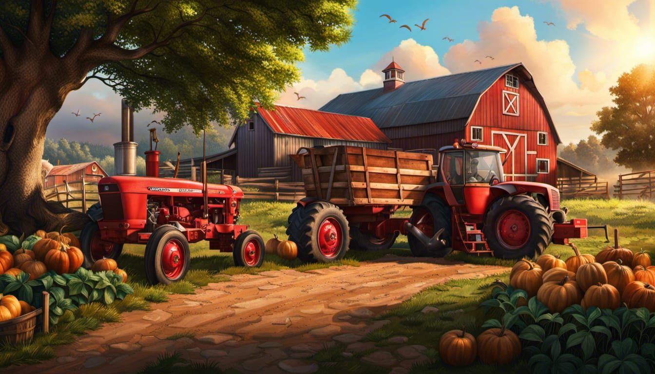 Hyperrealistic Farm Yard in Vibrant Splash Art Style