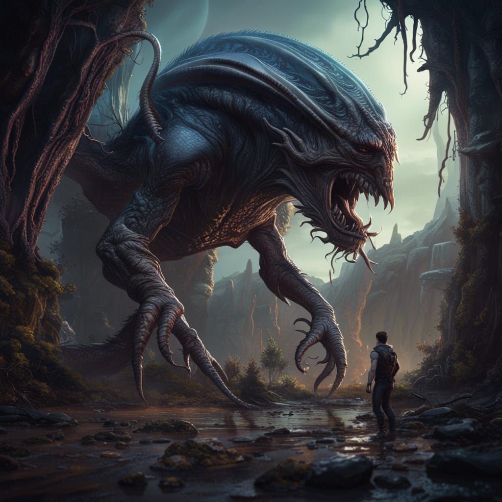 Alien vs Monster Gorey Matte Painting