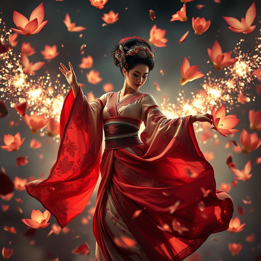 Geisha's Dance: A Pyrotechnic Lotus Dreamscape