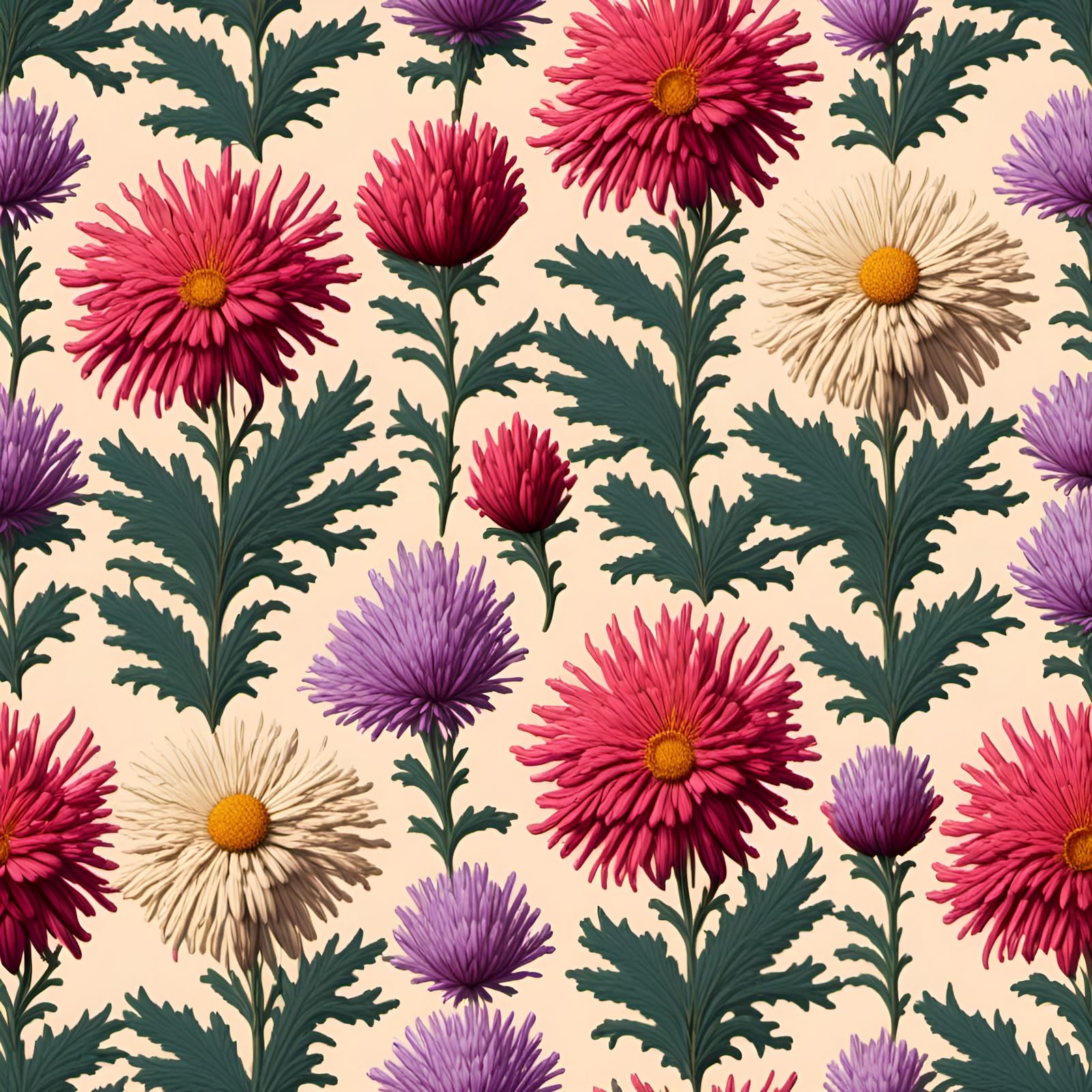 Aster Flower Stamp in Mid-Century Illustration Style