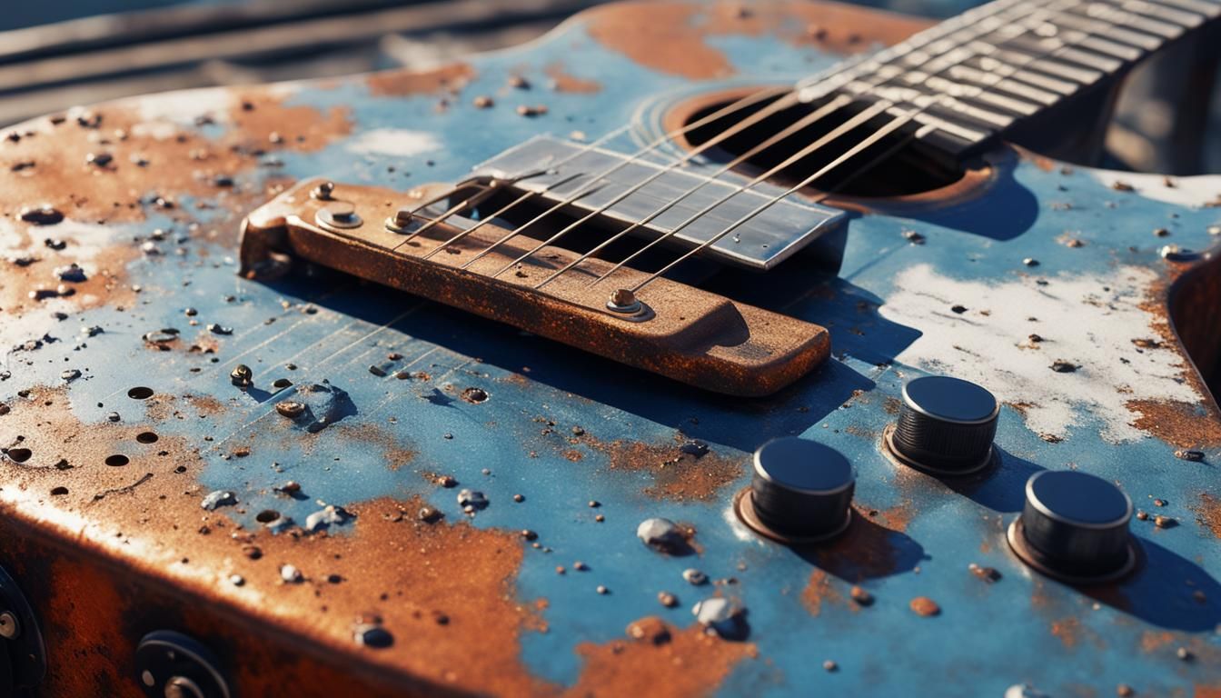 Japanese Harbour Guitar in Hyperrealistic Style