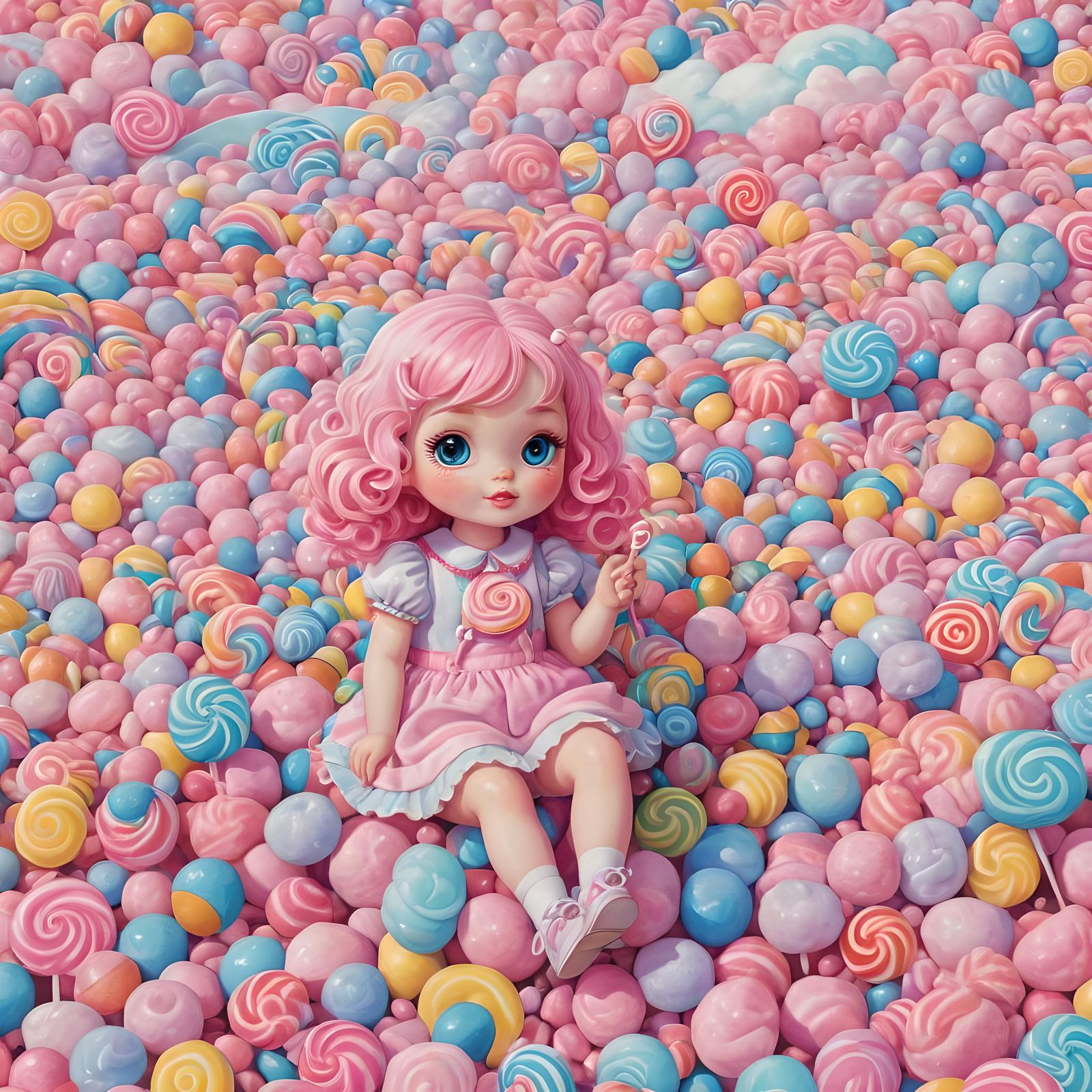 Cotton Candy Doll in Candyland Gouache