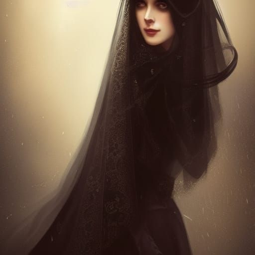 Victorian Bride in Mourning Veil Portrait