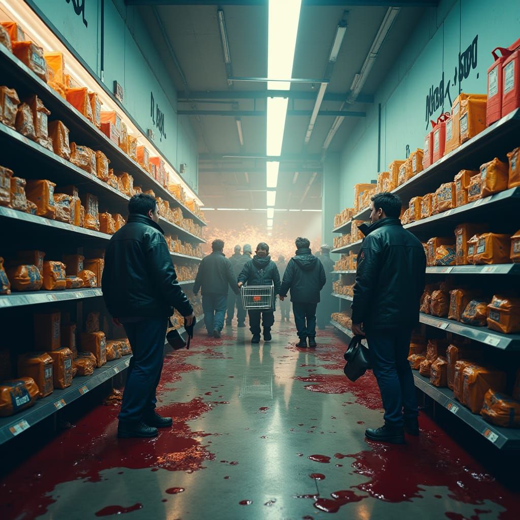 Chaotic Walmart Black Friday Carnage in Matte Painting Style