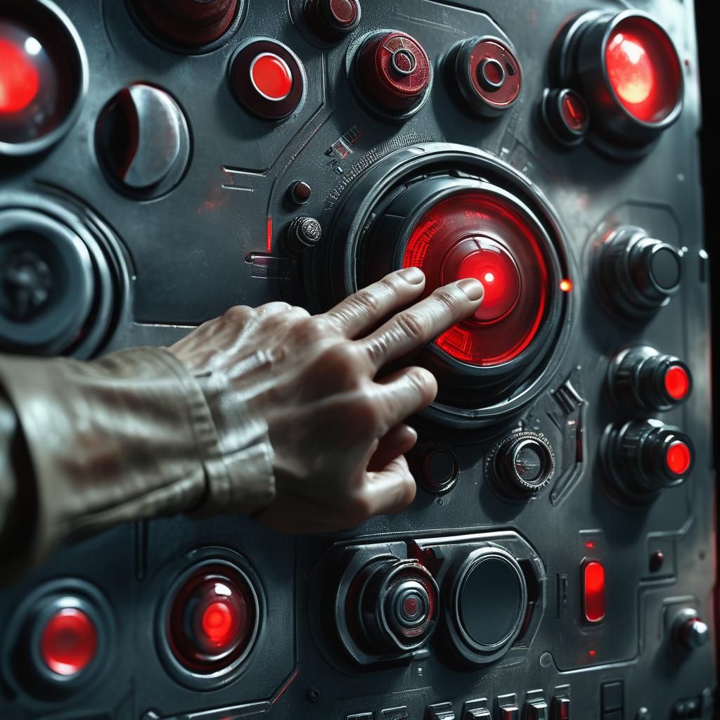 Doomsday Finger Hovers Over Glowing Red Nuke Button in Futur...
