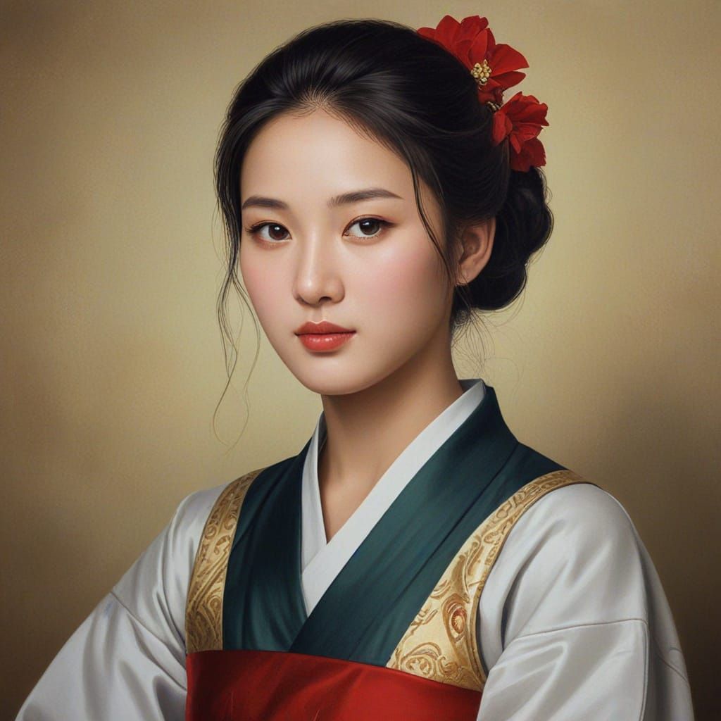 North Korean Woman in Classical Raphael Oil Painting Style