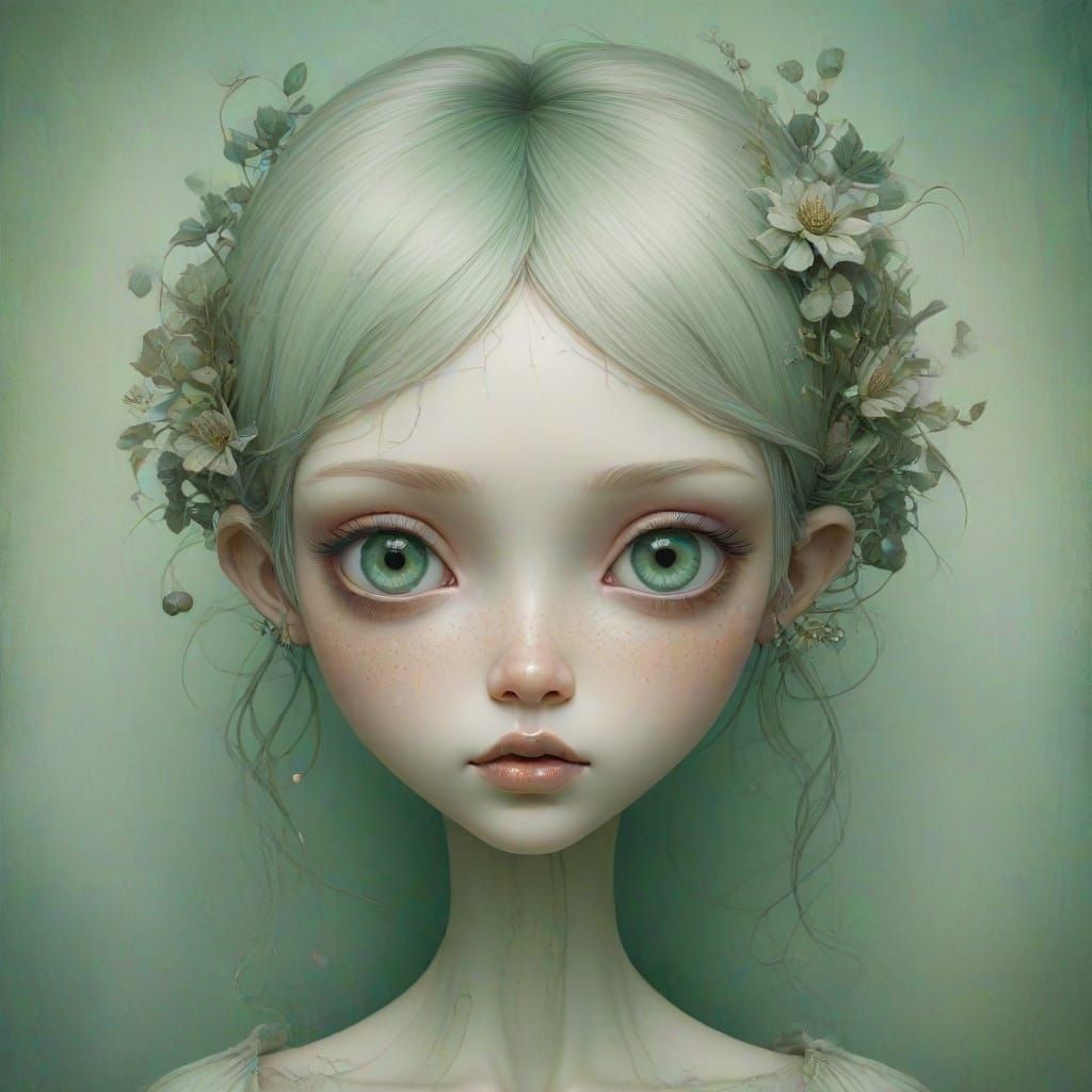 Feminine ,pale green eyes. Surreal